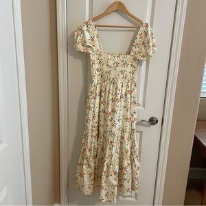 NWT O.P.T. Floral Print Smocked Dress Cream Size Medium